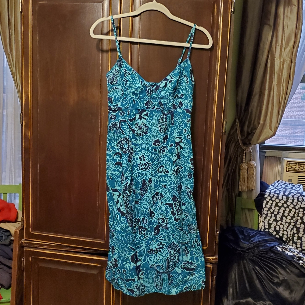 Turquoise patterned knee length dress adj. straps